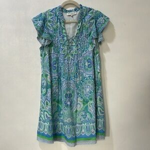 HALEBOB PIN TUCK PLEATS MINI DRESS GREEN Sz SMALL PULLOVER